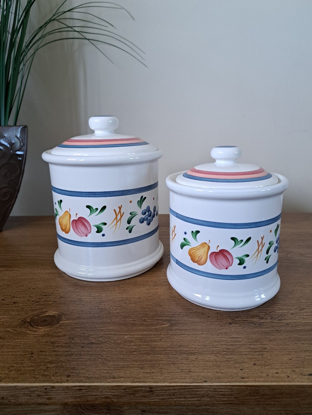 Vintage Corelle Canister Set Ceramic Stoneware Kitchen Fruit Theme 90s Storage